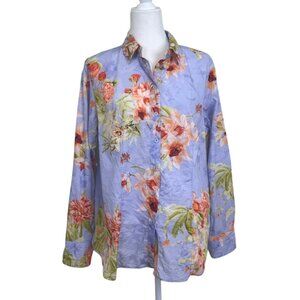 Max Volmary Womens Shirt Floral Button-Up Long Sleeve Top Purple Cotton Size L